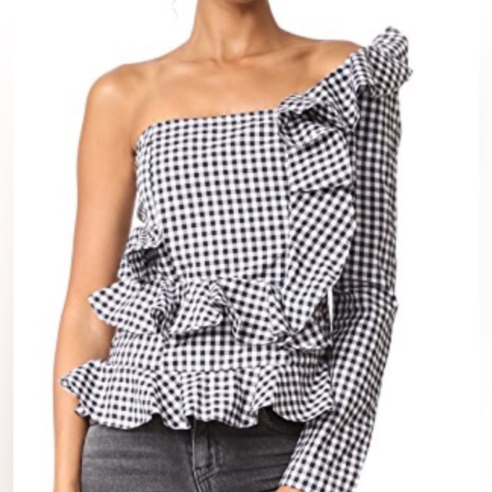 MLM Top • River Ruffle Checkered One Shoulder Top